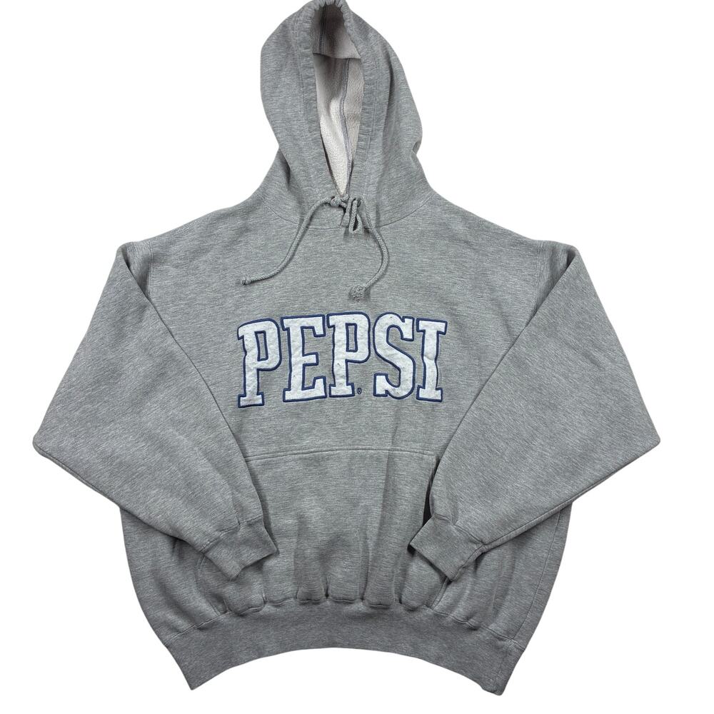 Vintage Pepsi Hoodie XL Gray Logo Fleece Collectible 90s Nothing Else Stiched